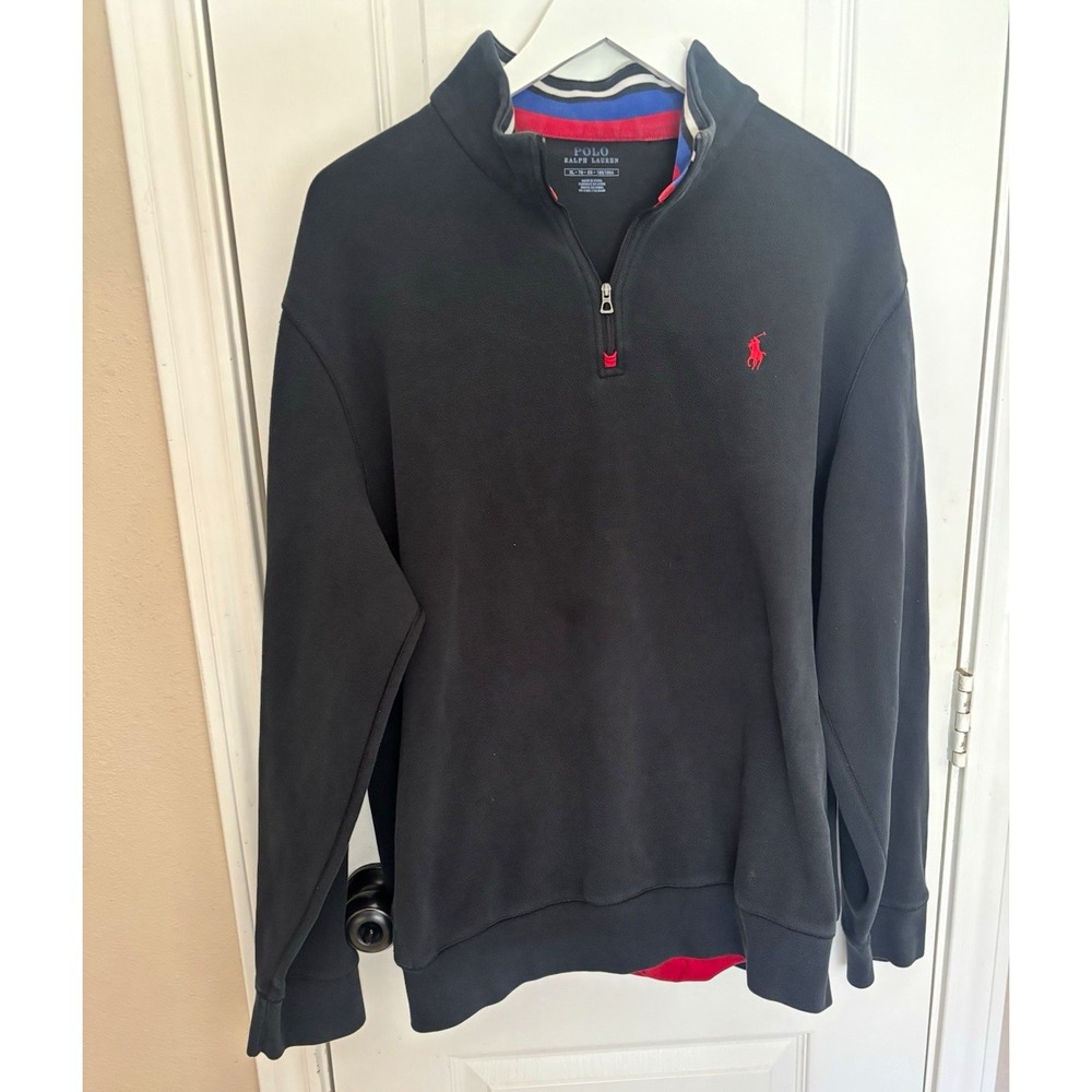 Polo Ralph Lauren Men's XL Black 1/4 Zip Mock Neck Sweatshirt Polo Pony Logo